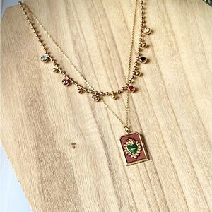 Stainless steel,Gold plated Multicolor stones Pendant Necklace and enamel charm